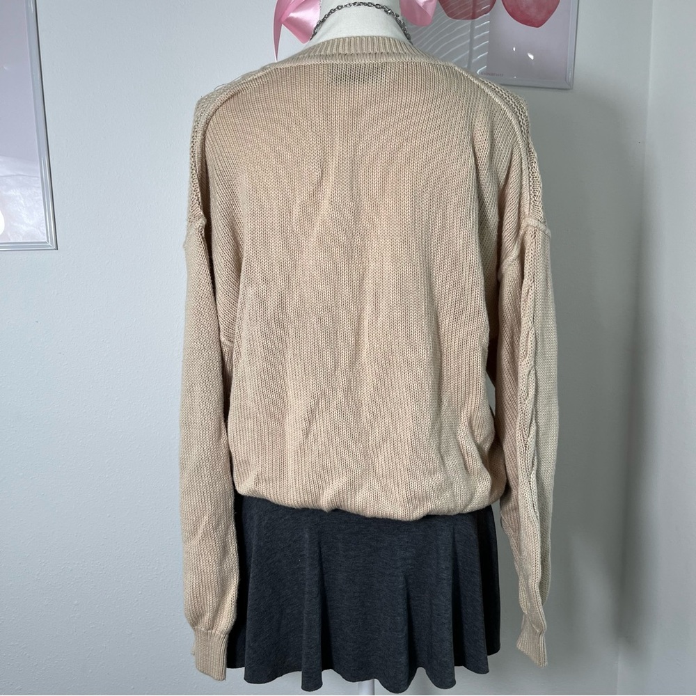 Vintage Italian Beige Cream Cable Knit V Neck Sweater Womens Large - Picture 5 of 7
